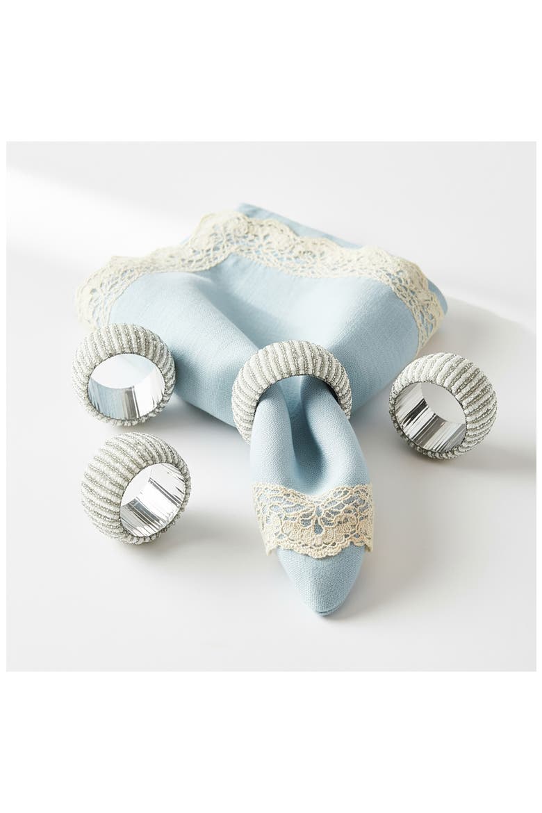 Glacier Stripe Set of 4 Beaded Napkin Rings, Alternate, color, SILVER/ WHITE