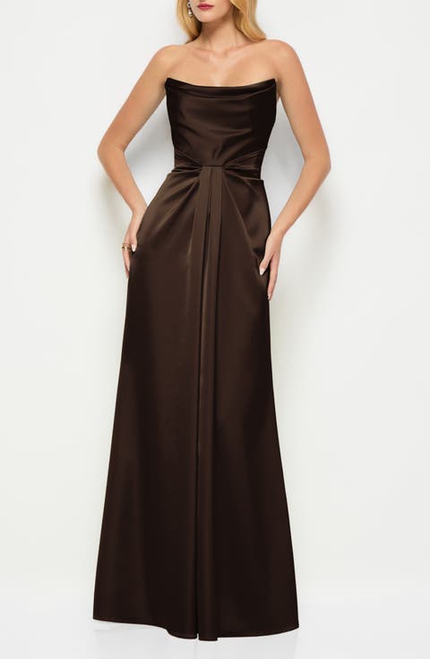 Victoire Strapless Cowl Neck Charmeuse Gown