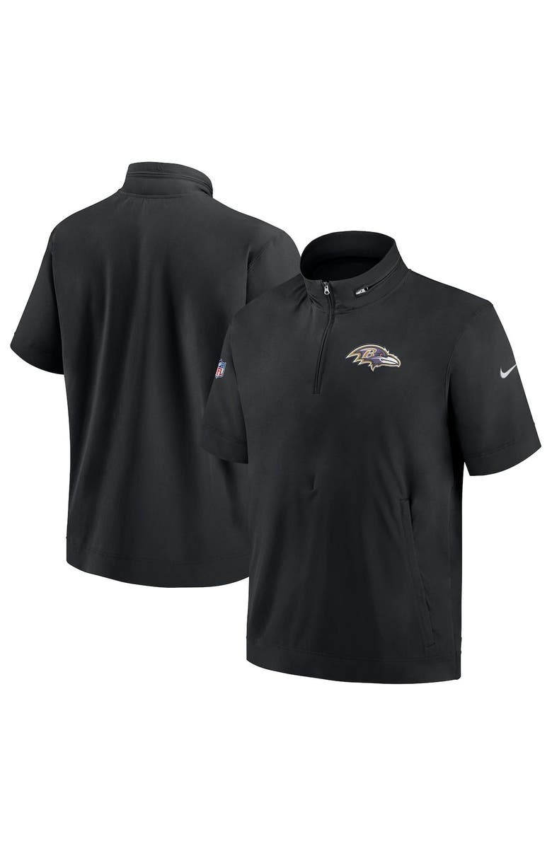 Nike Men's Nike Black Baltimore Ravens Sideline Coach Short Sleeve Hoodie Quarter-Zip Jacket, Alternate, color,