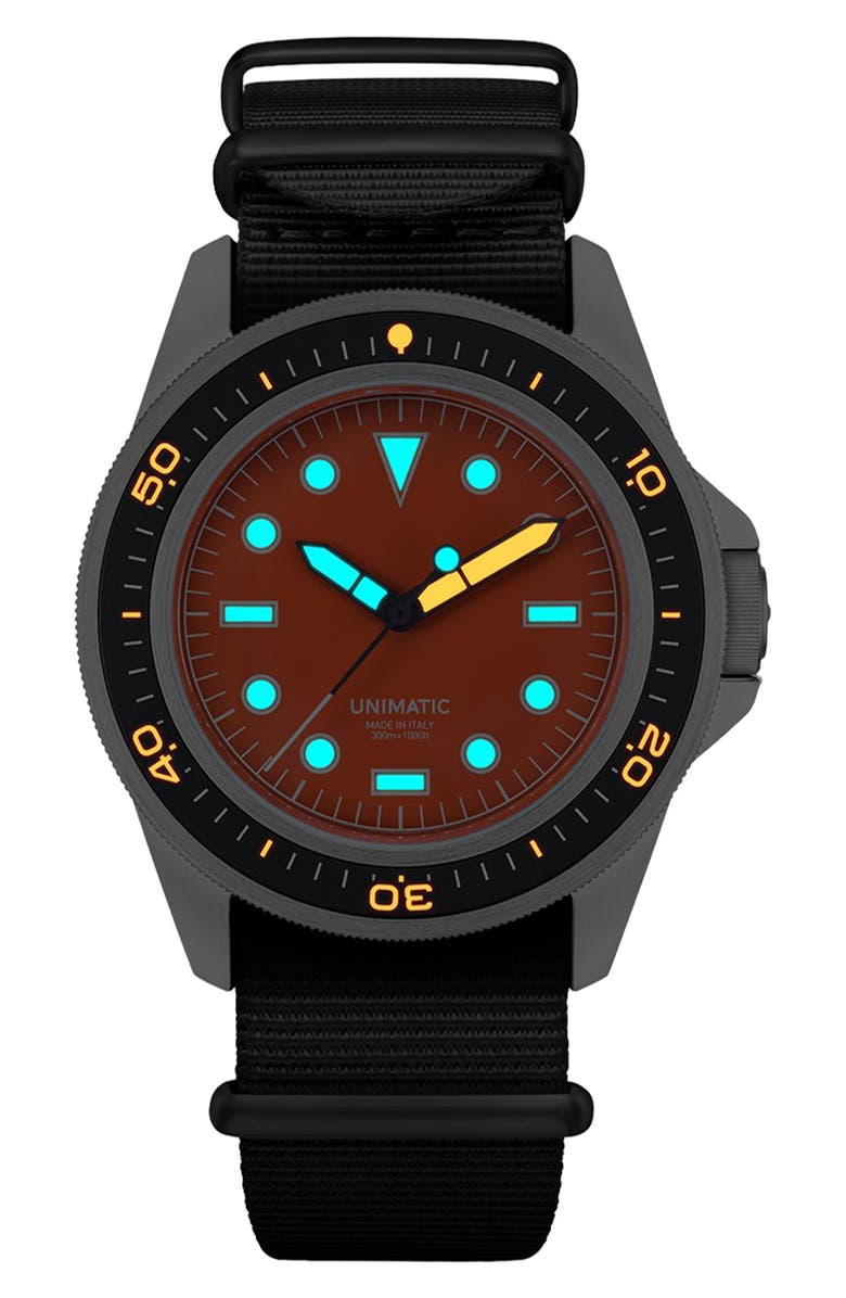 UNIMATIC ProDiver Modello Uno U1-PD3-OR Automatic NATO Strap Watch, 41.5mm, Alternate, color, Orange