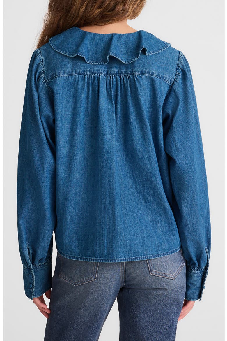 Ruffle Pintuck Long Sleeve Denim Top, Alternate, color, LAMBERTVILLE WASH
