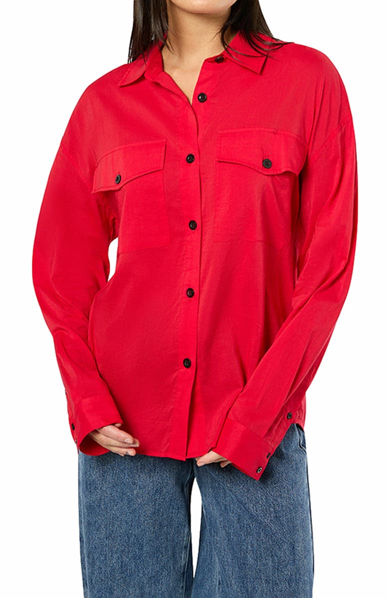 WeWoreWhat Boxy Button Down Shirt, Alternate, color, Red