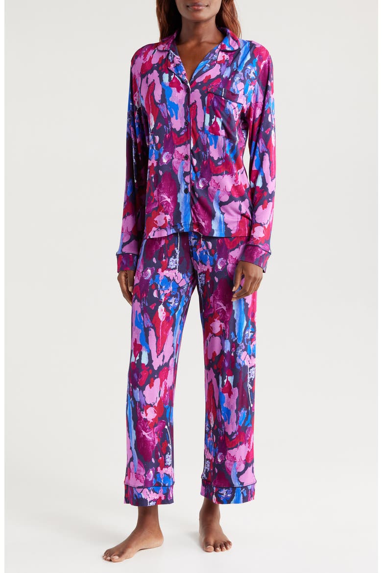 Sofia Print Crop Pajamas, Main, color, PAINT BURST MAGENTA