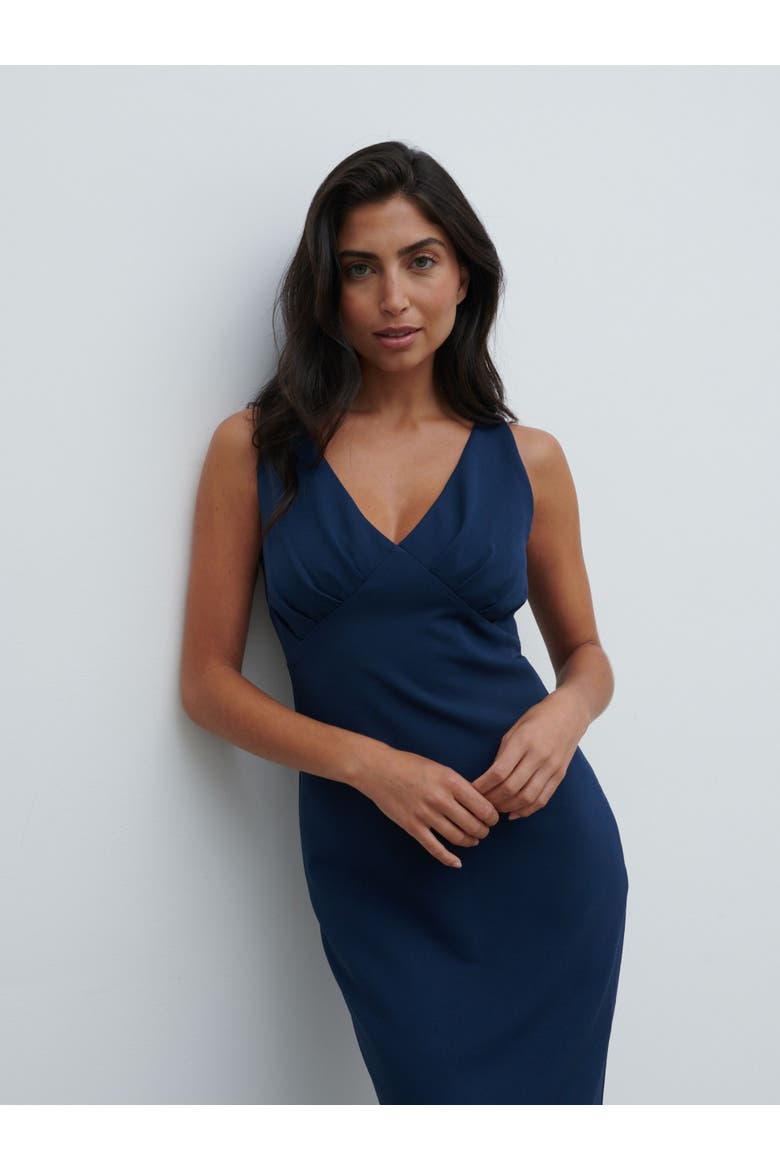 Esmee V-neck Crepe Maxi Bridesmaid Dress, Alternate, color, Navy