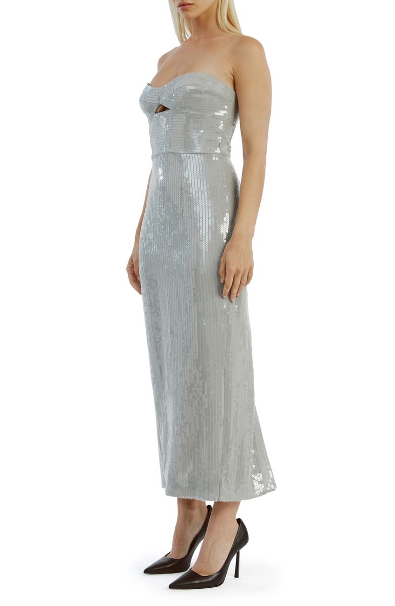 Bardot Cerise Sequin Cutout Strapless Dress, Alternate, color, Dove Grey
