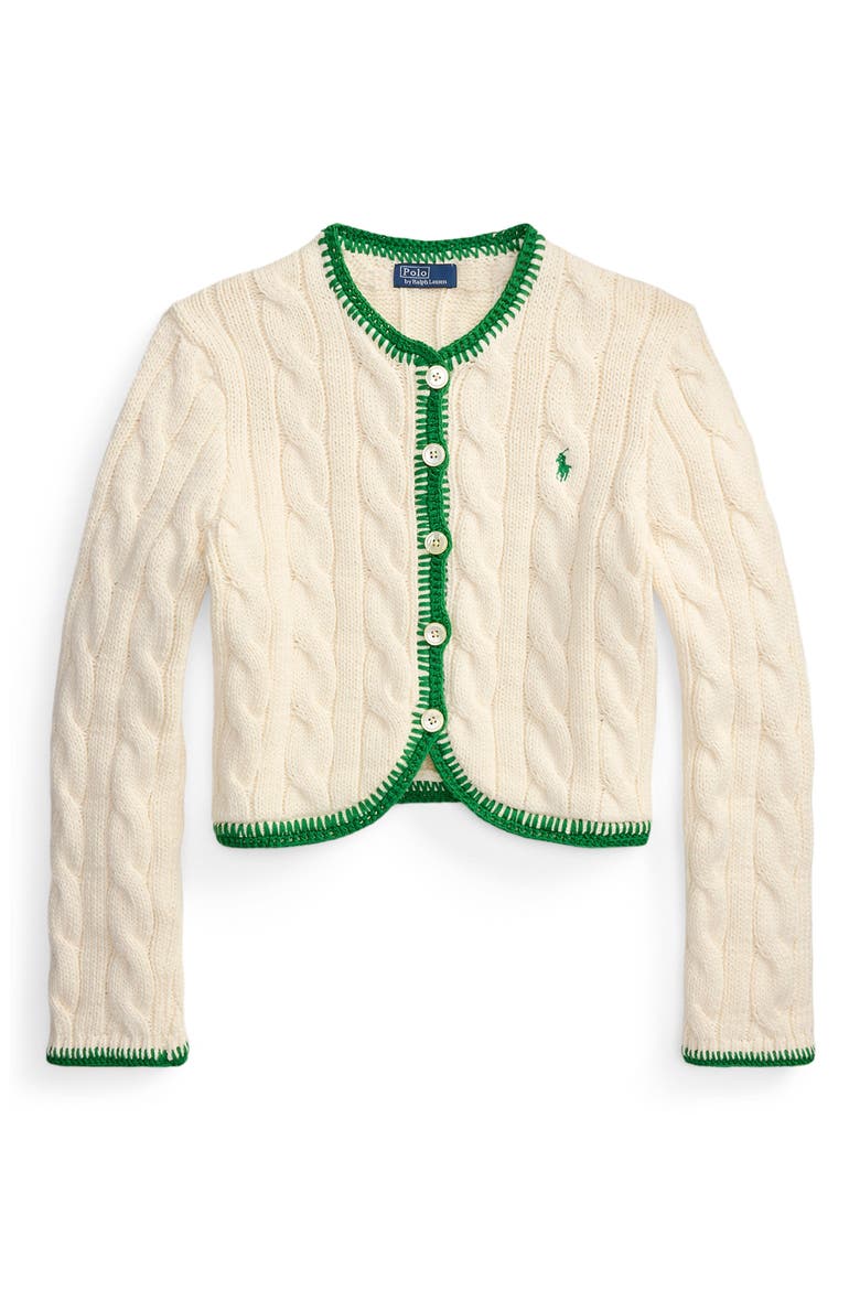 Cable Knit Button Front Crop Cardigan, Alternate, color, CRICKET CREAM