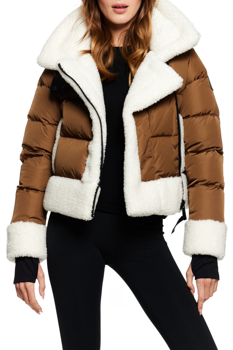 Bennet Faux Shearling Quilted Down Coat, Main, color, MATTE WALNUT