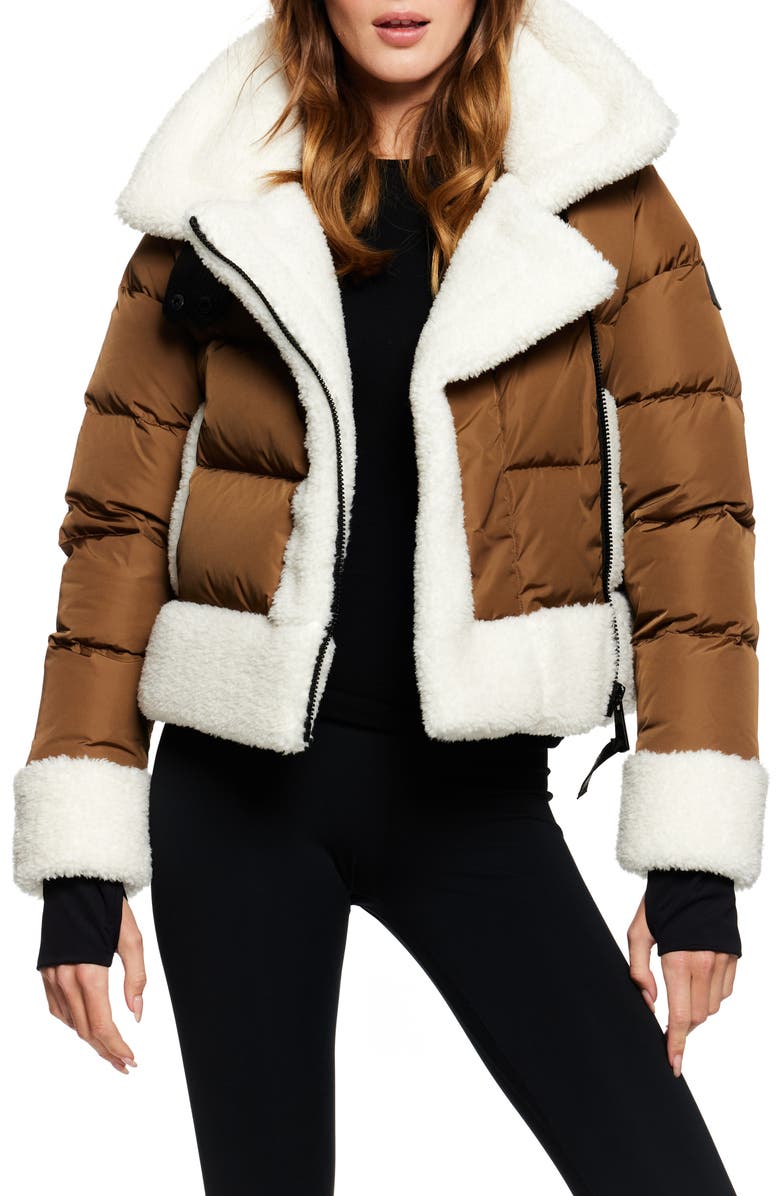 SAM. Bennet Faux Shearling Quilted Down Coat, Main, color, Matte Walnut