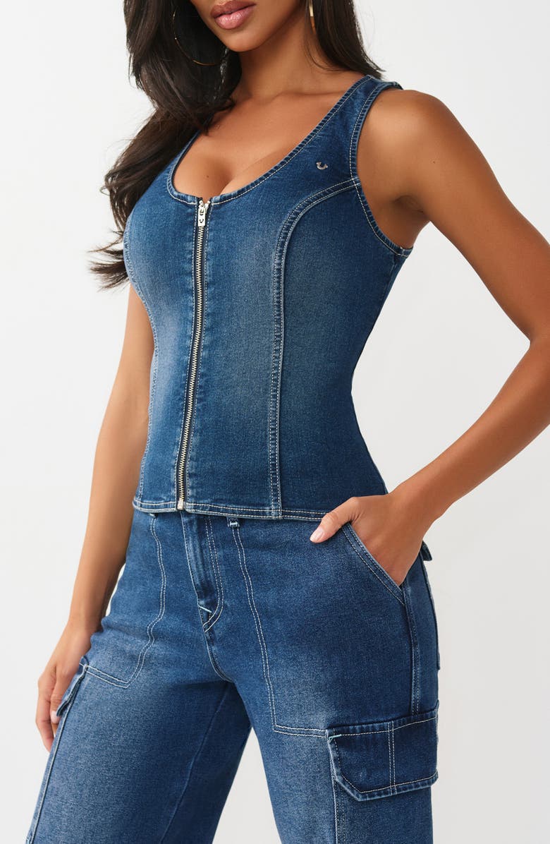 True Religion Denim Bustier Top, Alternate, color, Medium Blaze Wash