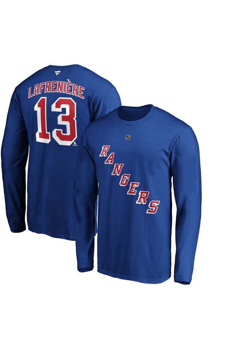 FANATICS Men's Fanatics Branded Alexis Lafrenière Blue New York Rangers Authentic Stack Name & Number Long Sleeve T-Shirt, Main, color, Blue