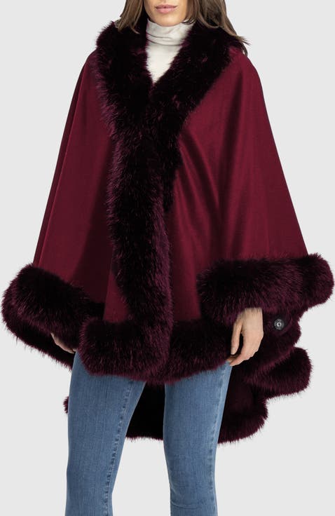 Cashmere & Wool Blend Cape With Fur-Free Fox (Faux Fur) Trim