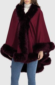Lyla Grant Cashmere & Wool Blend Cape With Fur-Free Fox (Faux Fur) Trim