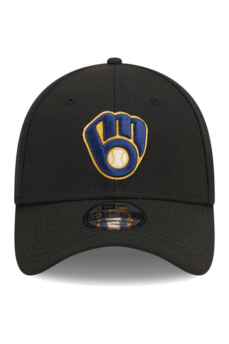 Men's New Era Black Milwaukee Brewers Logo 39THIRTY Flex Hat, Alternate, color, Black