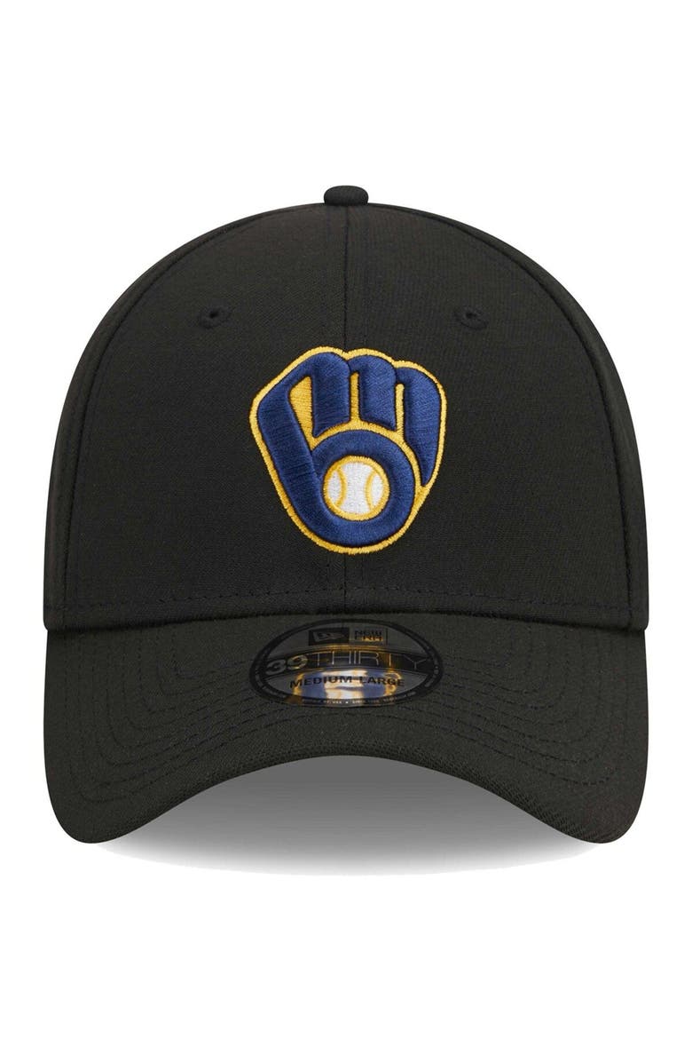 New Era Men's New Era Black Milwaukee Brewers Logo 39THIRTY Flex Hat, Alternate, color, Black
