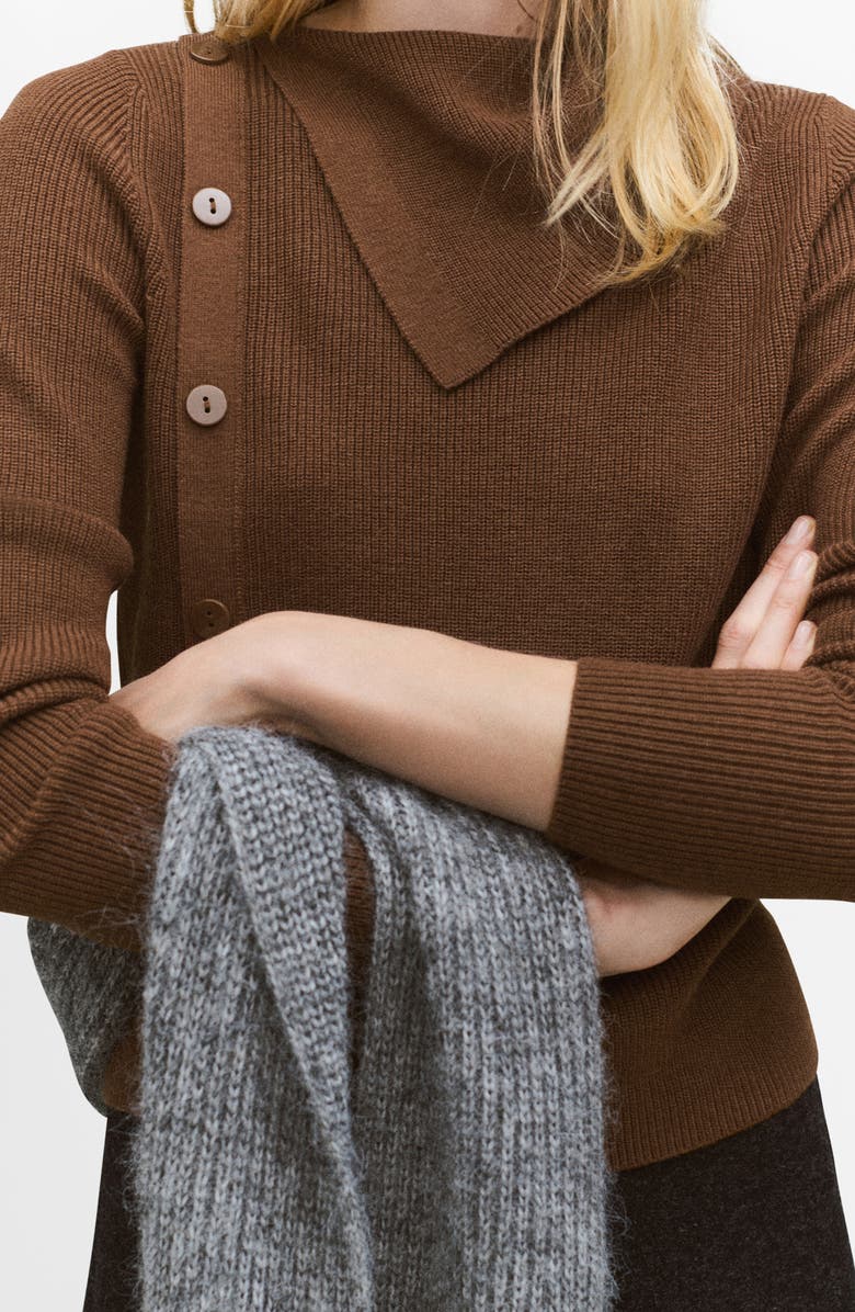 MANGO Asymmetric Neck Sweater, Alternate, color, Caramel