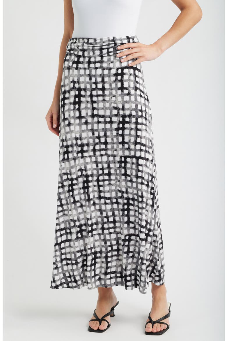 Print Roll Top Maxi Skirt, Main, color, BLACK/ IVORY