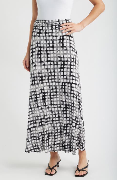 Print Roll Top Maxi Skirt