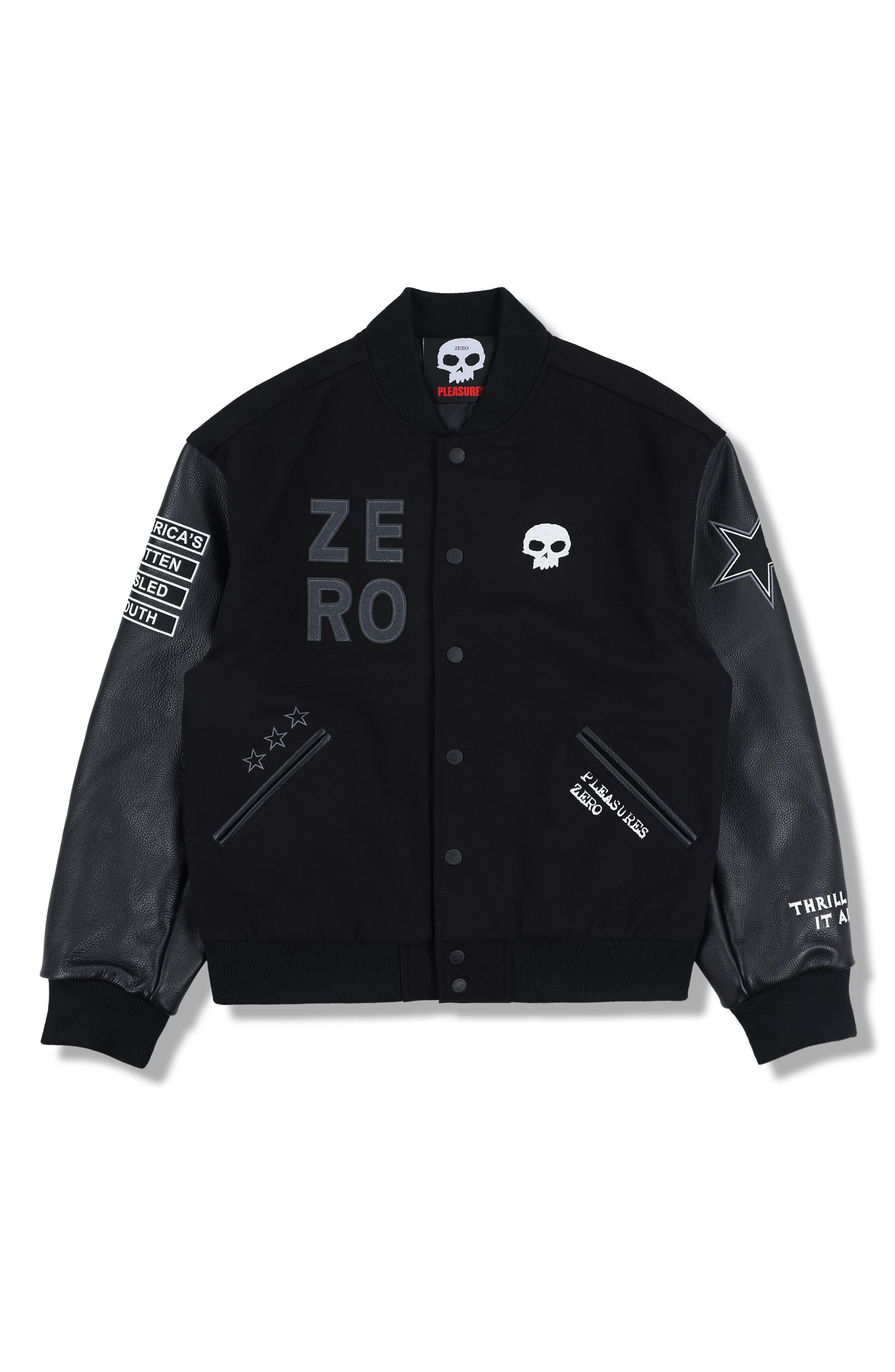 X Zero Skateboards Pleasures Varsity Jacket (Men) | Nordstrom