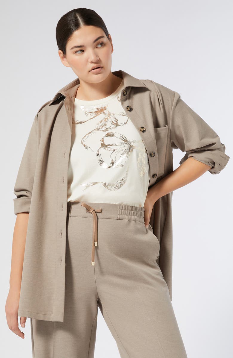 Marina Rinaldi Quota Stretch Twill Drawstring Pants, Alternate, color, Turtledove