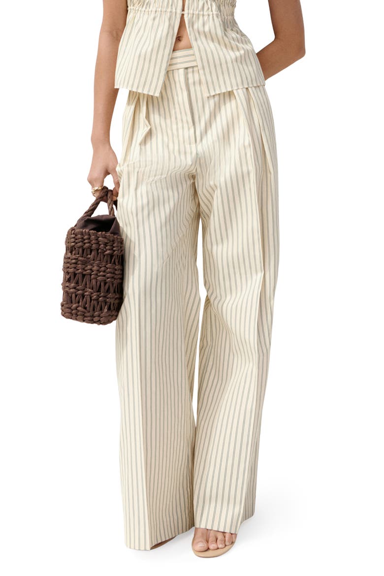 Stripe Pleat Straight Leg Pants, Main, color, YELLOW