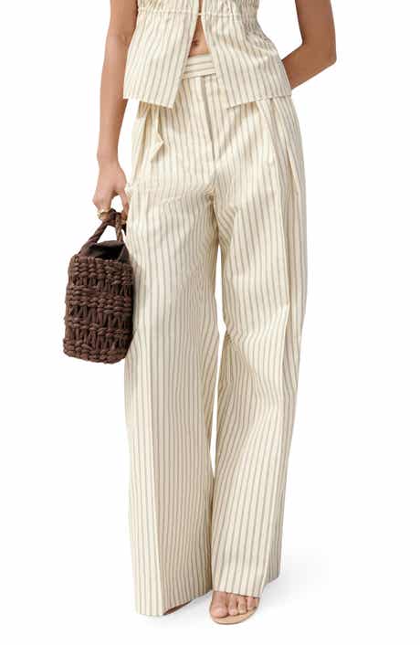 Stripe Pleat Straight Leg Pants