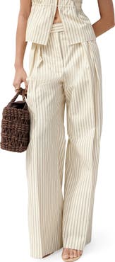 MANGO Stripe Pleate Straight Leg Pants