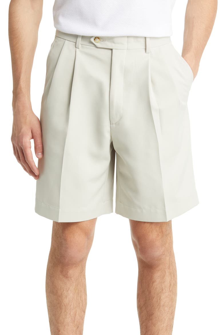 Microfiber Pleated Shorts, Main, color, STONE