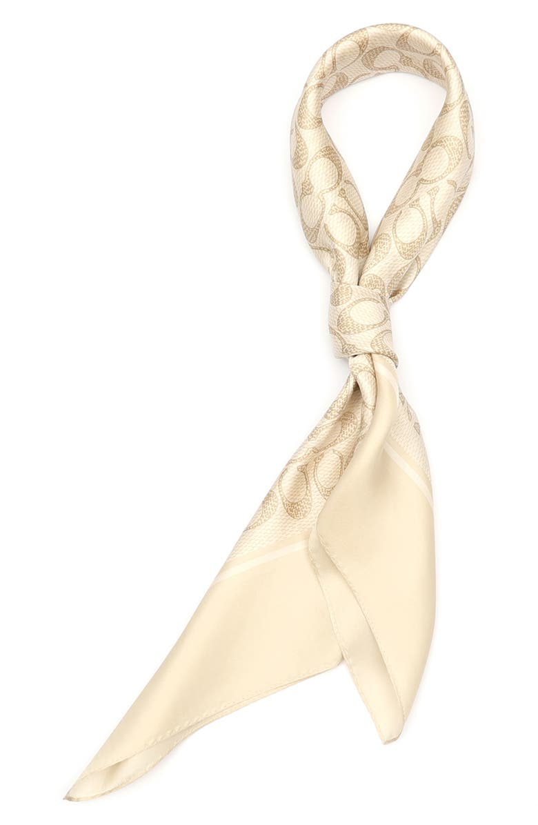 COACH Textured Signature Logo Square Silk Scarf, Alternate, color, Chalk