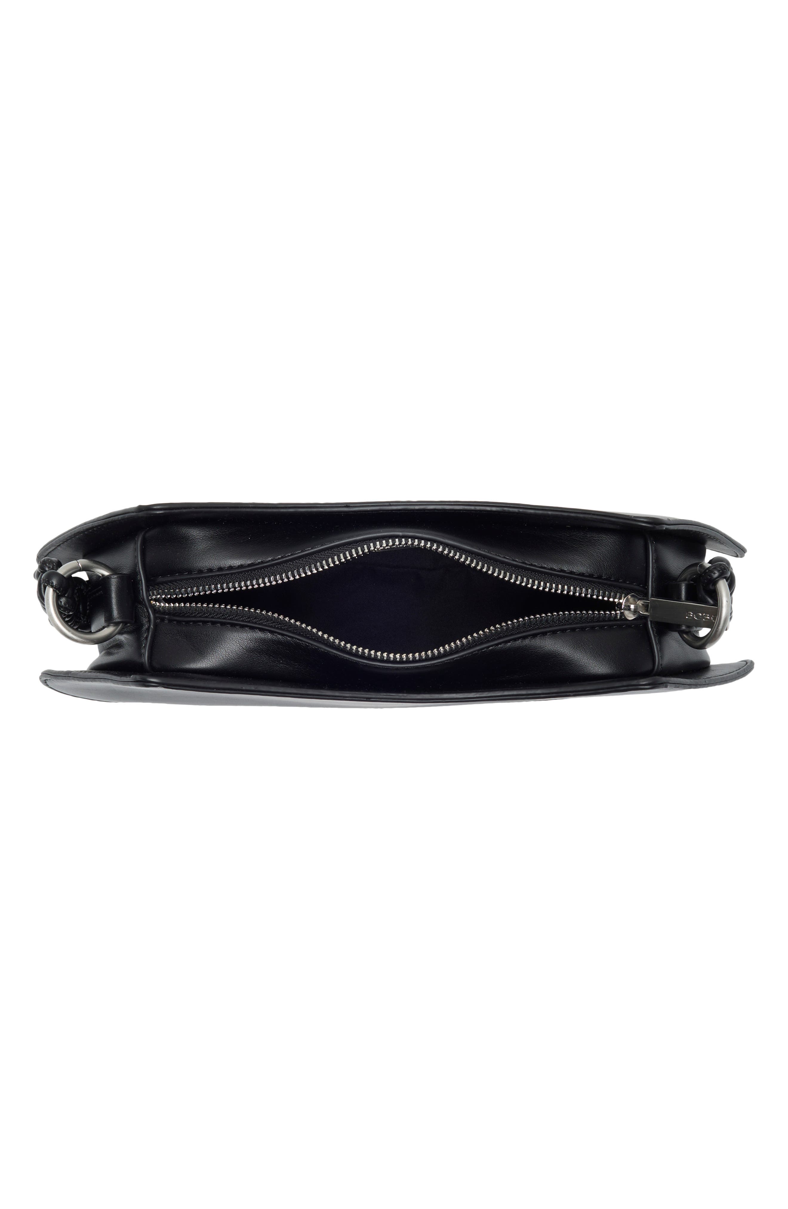 Curved Faux Leather Baguette, Alternate, color, BLACK