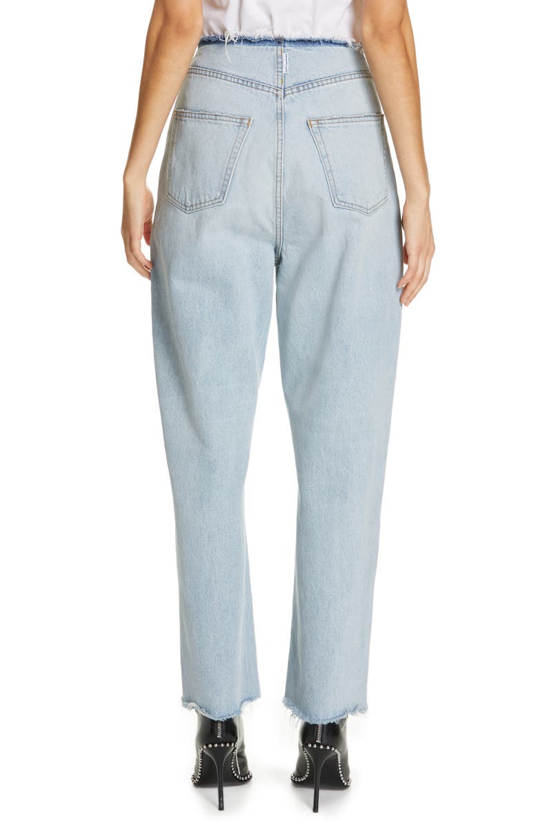 alexanderwang.t Denim x Alexander Wang Brace Distressed Waist Wide Leg Jeans, Alternate, color,