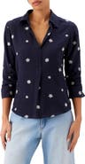 Karen Kane Embroidered Ruched Sleeve Cotton Gauze Shirt
