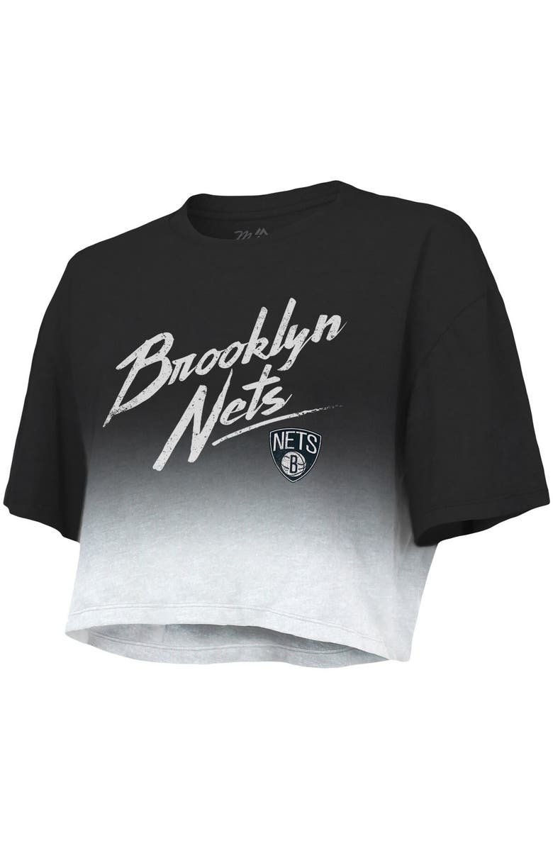 Majestic Threads Women's Majestic Threads Black/White Brooklyn Nets Dirty Dribble Tri-Blend Cropped T-Shirt, Alternate, color, Black