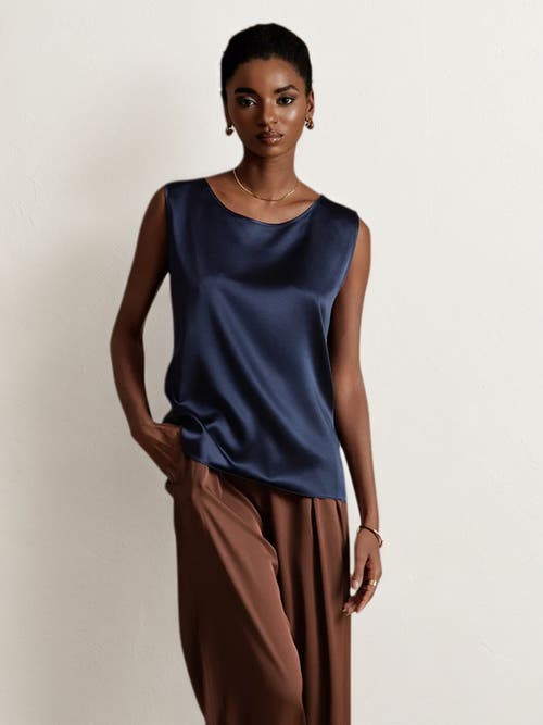 Silksilky 19momme Silk Fashionable Lounge Wide Straps Tank Top In Darkblue