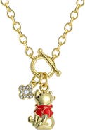Disney Winnie the Pooh Charm Necklace for Women, 18k Gold Flash Plate, 18"+2"
