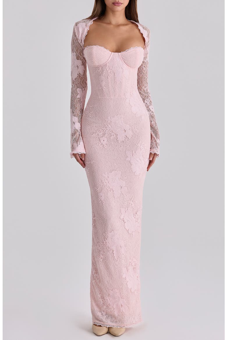 Lucienne Lace Corset Strapless Gown & Bolero, Main, color, PINK