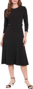 London Times Gold Button Fit & Flare Dress