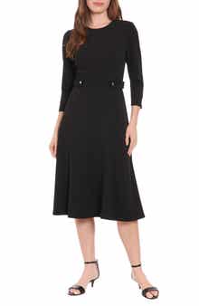 Gold Button Fit & Flare Dress