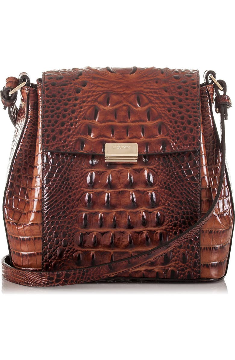 Brahmin Margo Croc Embossed Leather Crossbody Bag, Main, color, Pecan