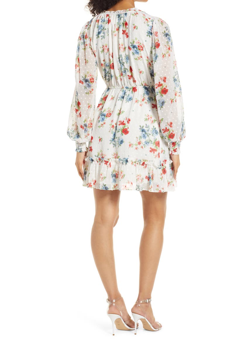 Floral Print Long Sleeve Swiss Dot Dress (Nordstrom Exclusive), Alternate, color, IVORY IKAT BOUQUET