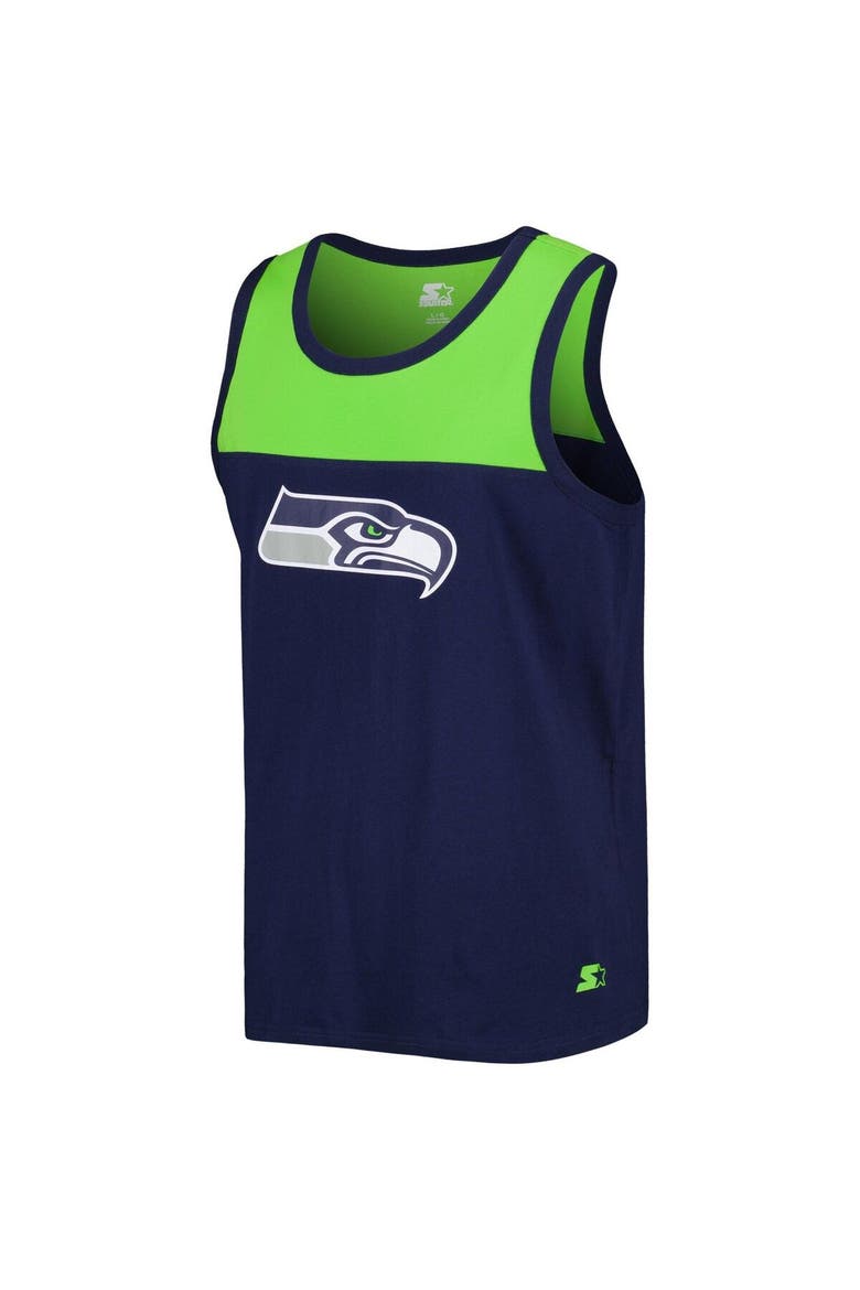 Men's Starter College Navy/Neon Green Seattle Seahawks Team Touchdown Fashion Tank Top, Alternate, color, Navy