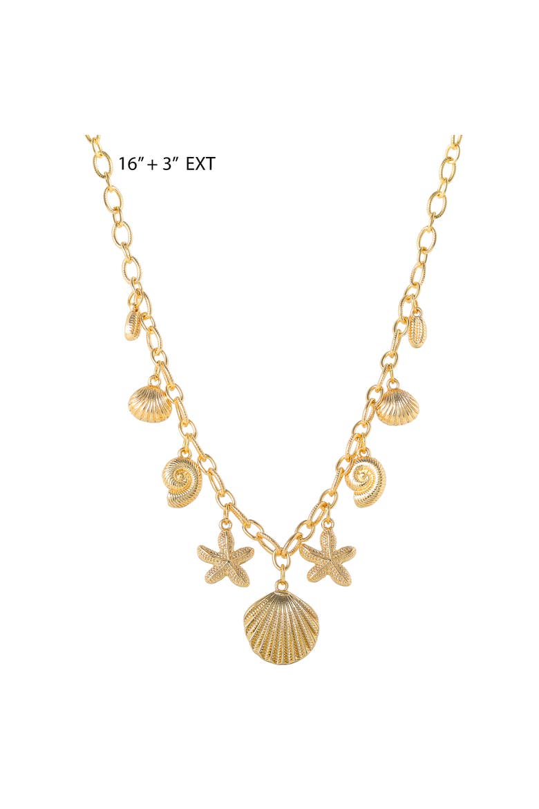 Ocean Charms Necklace for Women, 16"+3" Gold-Tone Chunky Necklace with 9 Charms, Alternate, color, Gold