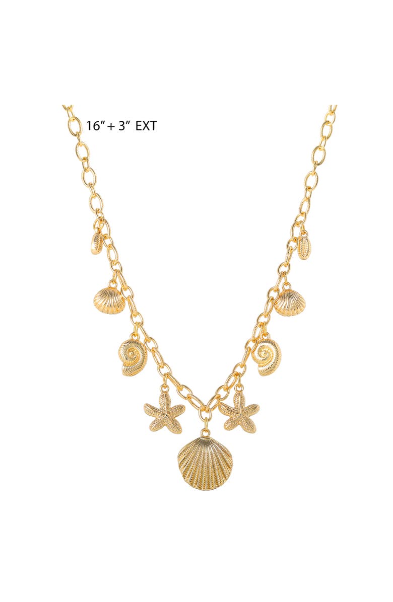 Jessica Simpson Ocean Charms Necklace for Women, 16"+3" Gold-Tone Chunky Necklace with 9 Charms, Alternate, color, Gold
