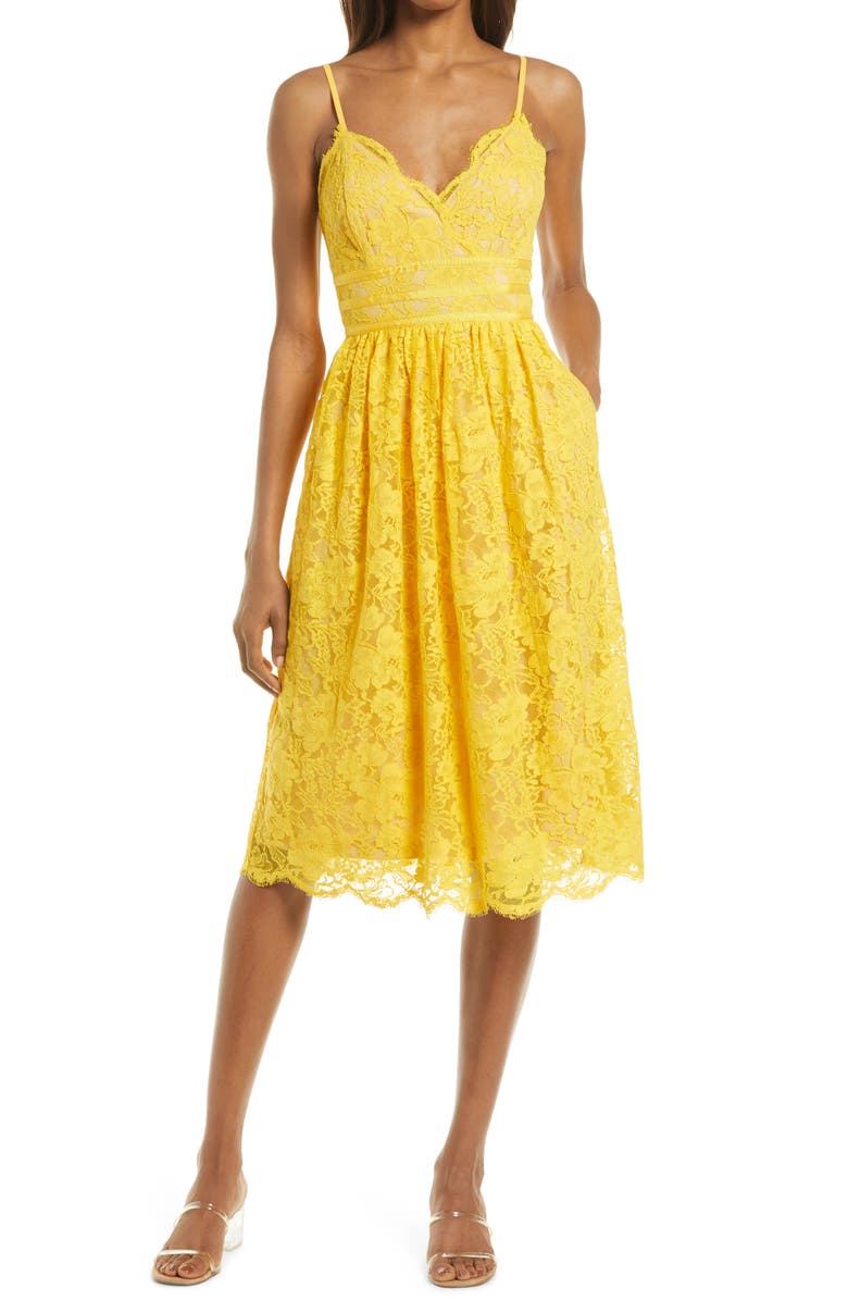 Lulus Treasure Me Embroidered Lace Fit & Flare Dress, Main, color,
