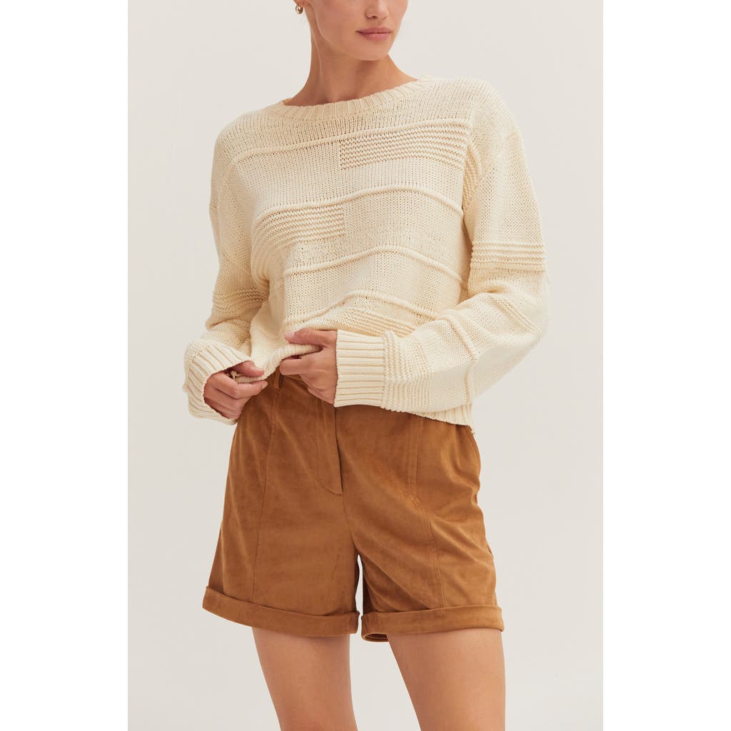 Crescent Textured Striped Sweater In White