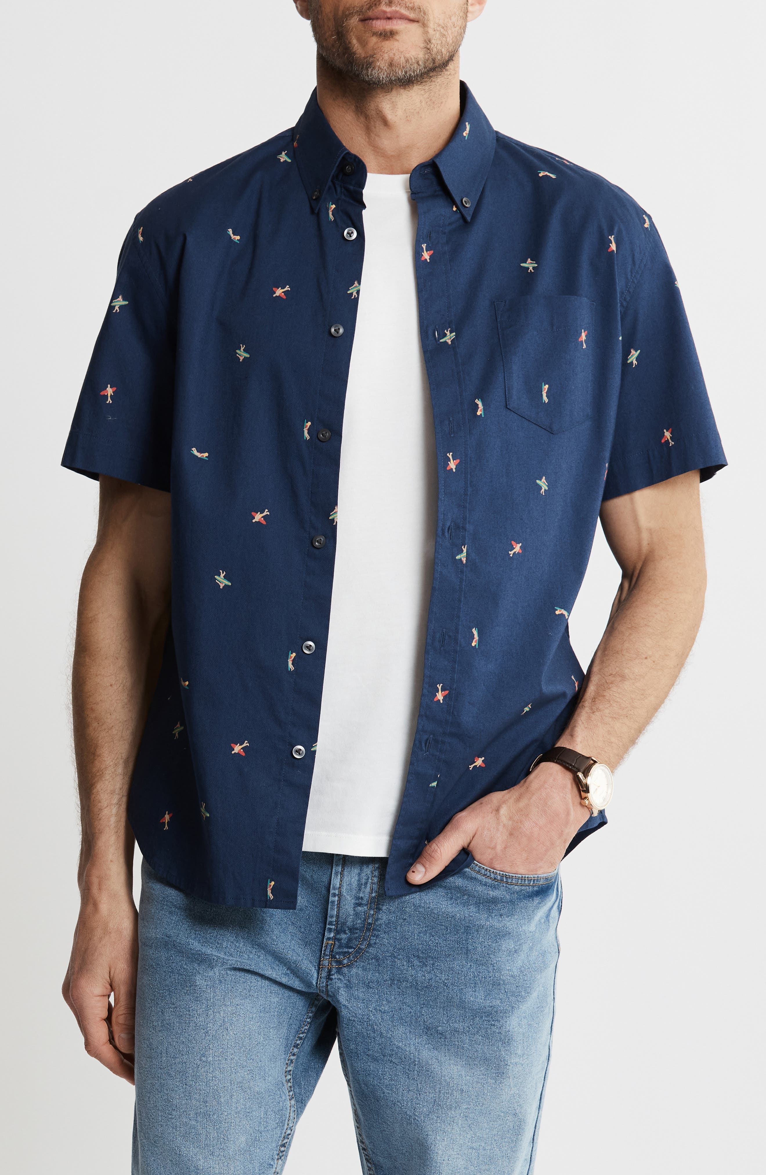 JACHS Bay Stretch Oxford Short Sleeve Shirt