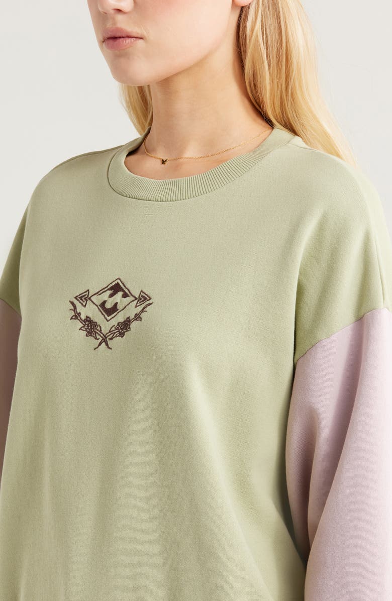 Billabong Original Vibes Kendal Embroidered Cotton Blend Fleece Sweatshirt, Alternate, color, Pistachio