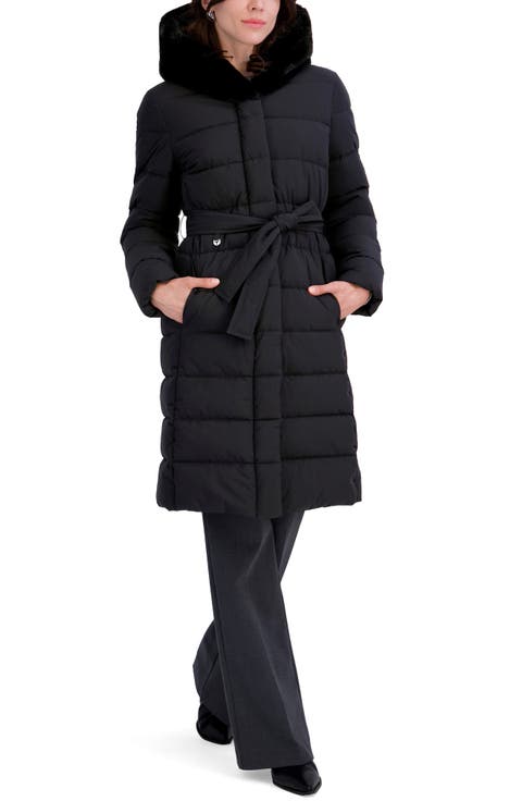 Glenn Water Resistant Faux Fur Trim Belted Puffer Coat