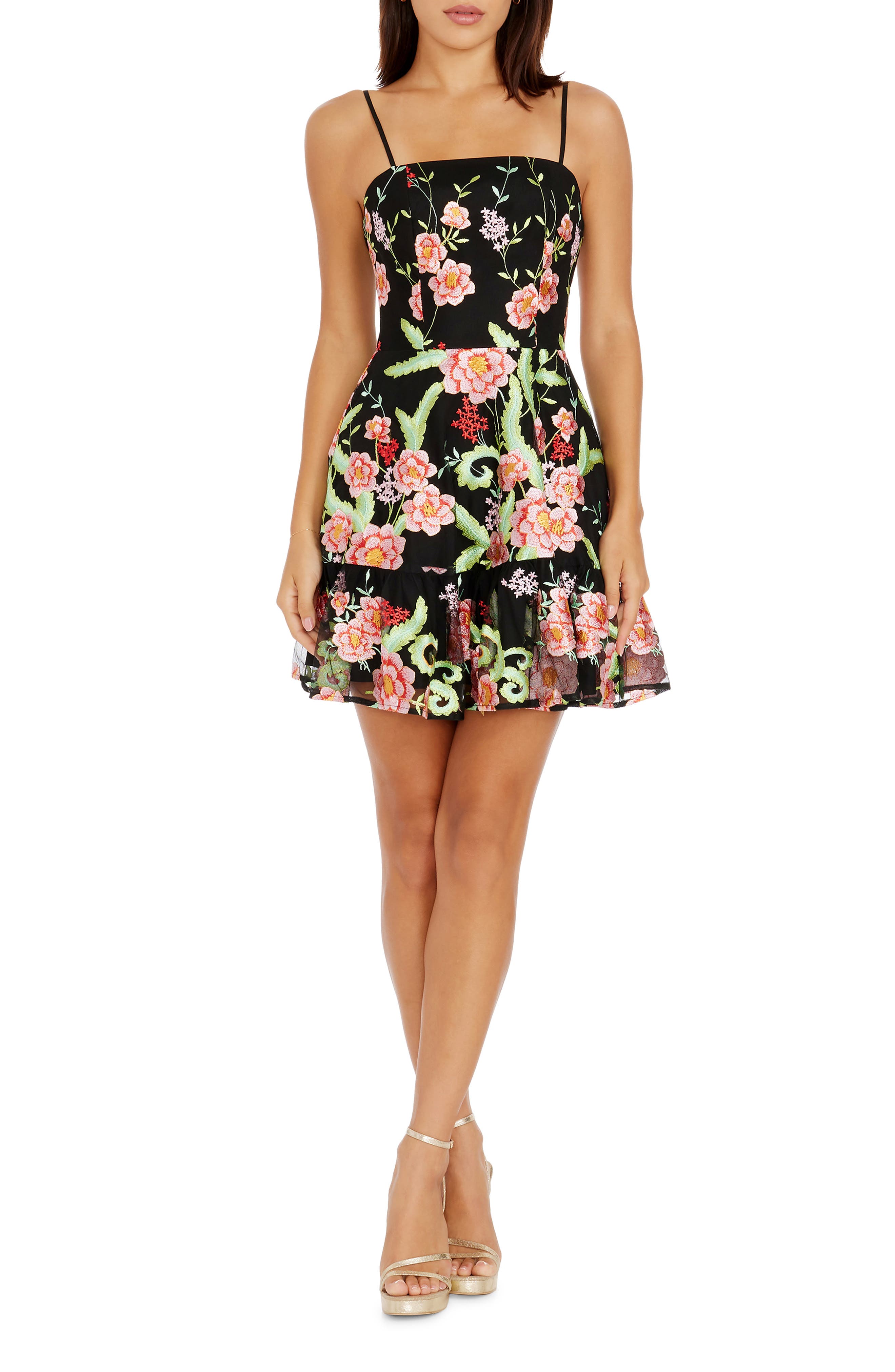 Dress the Population Lissa Floral Embroidery Cocktail Minidress