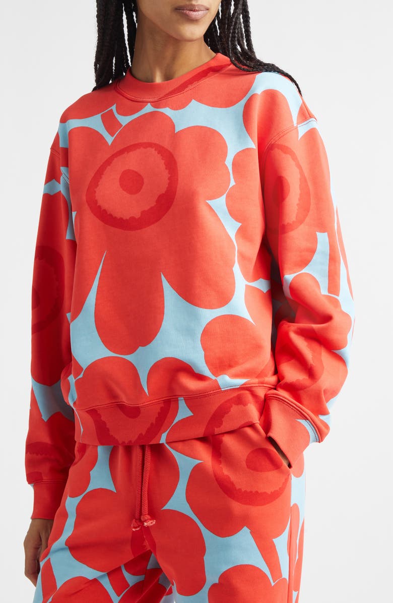 Marimekko Leiot Unikko Kioski French Terry Sweatshirt, Alternate, color, Light Blue Red