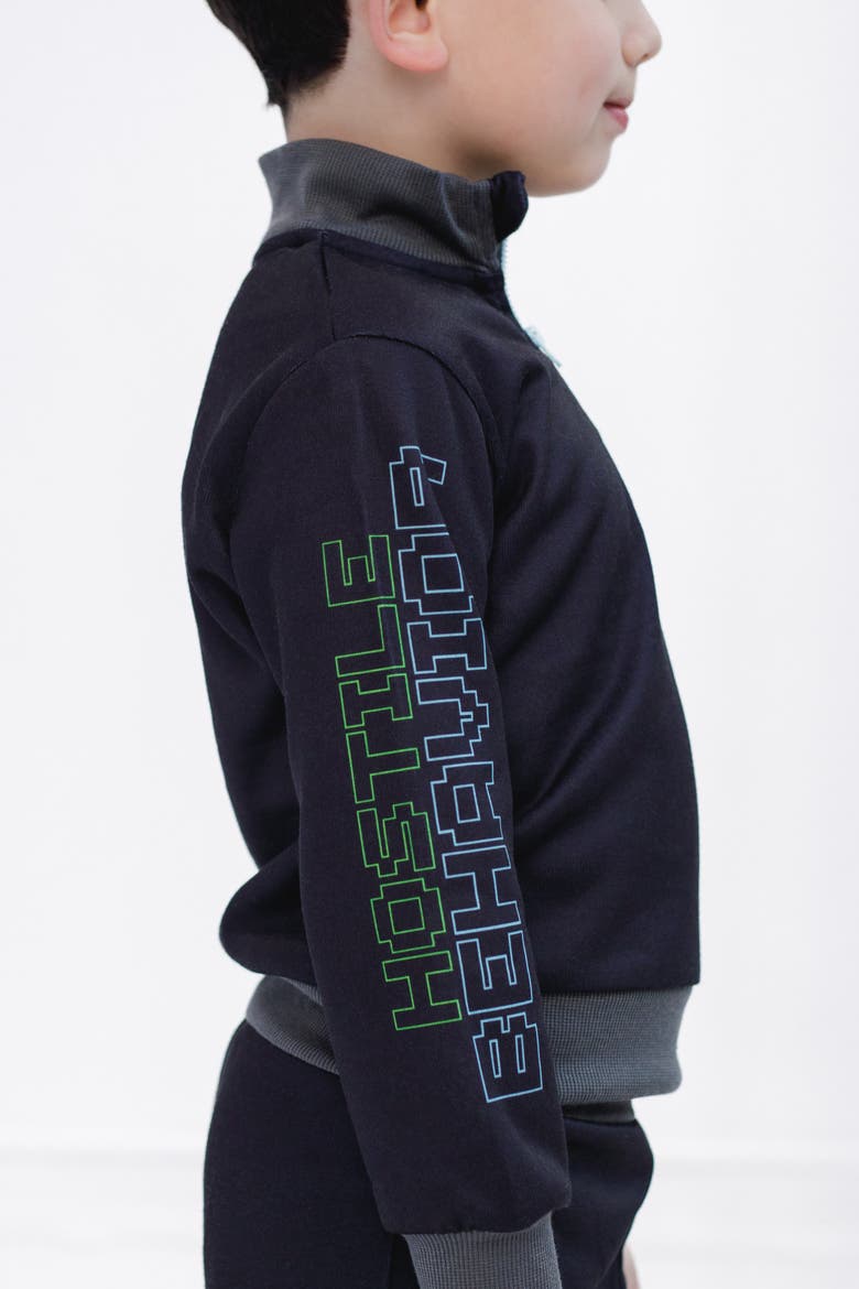 Creeper Fleece Quarter Zip Sweatshirt And Pants Set (little Kid & Big Kid), Alternate, color, Black Green Creeper